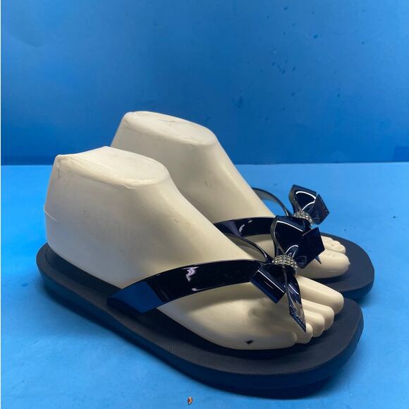 Guess TUTU Navy Blue Metallic Rhinestone Bow Flip Flop Sandals Women’s 38 7.5 - Picture 5 of 11